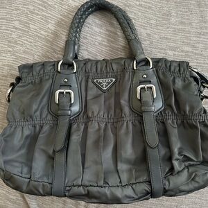 PRADA Tessuto Gaufre Logo two Way Bag Gray ARDESIA Nylon Leather  for women